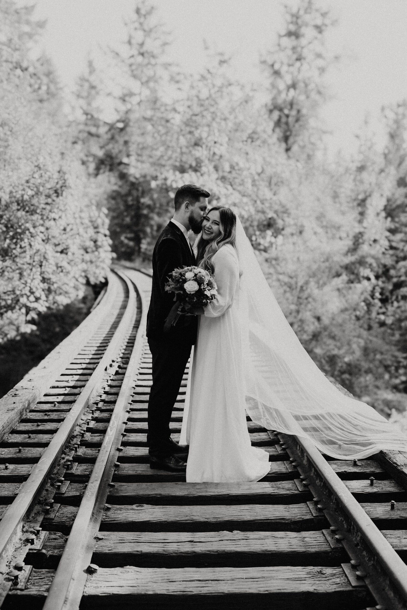 Train track bride and groom - Waterfall Elopement Session